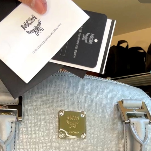 MCM Authentic Gray/Silver Small HandbagShoulder/Crossbody with chain - Picture 12 of 15